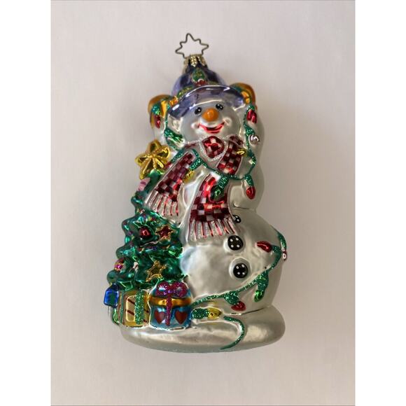 Christopher Radko Snowman Glowman Glass Christmas Tree 5 in Blown Ornament - Picture 2 of 15